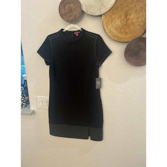 Vince Camuto Short Sleeve Stitched Hem Tunic Shift Dress, Black NWT Size S - Picture 2 of 6